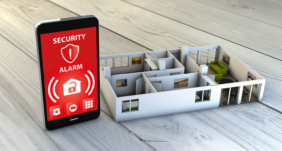 Home security alarm notification on smartphone.